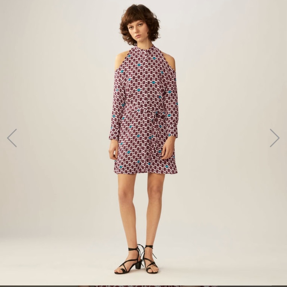 SOLD Maje Printed cold-shoulder dress